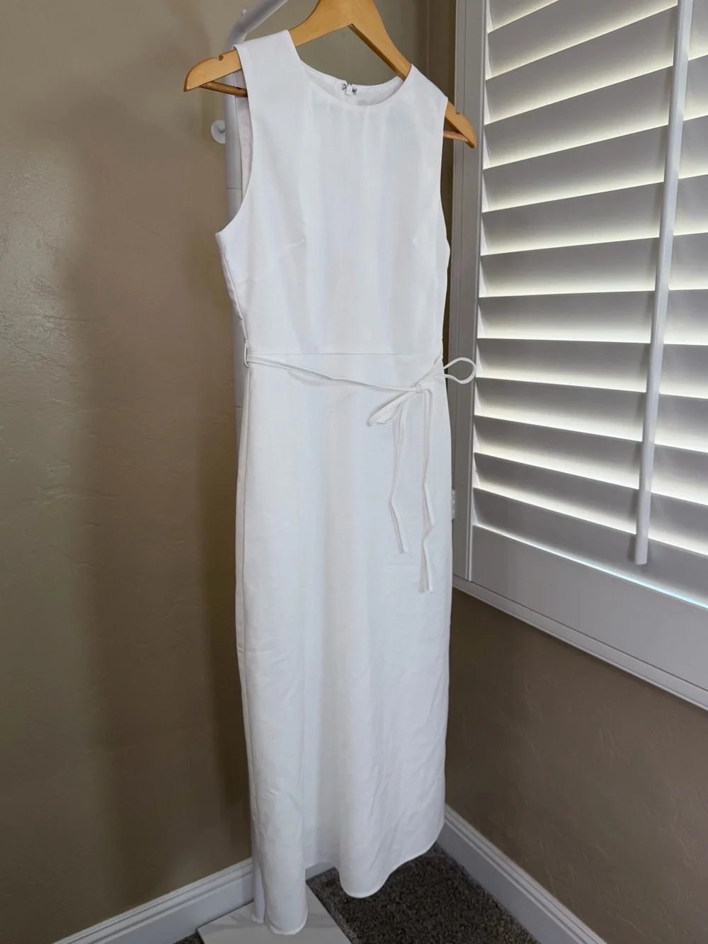 Commense White Linen Blend Sleeveless Midi Maxi Tie Waist Dress Small NWT - Picture 5 of 11